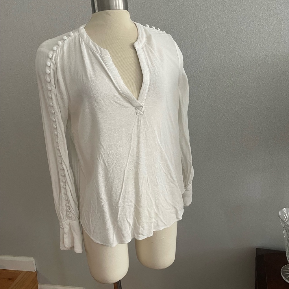 Joie White Puff Sleeve Blouse with Mandarin Collar